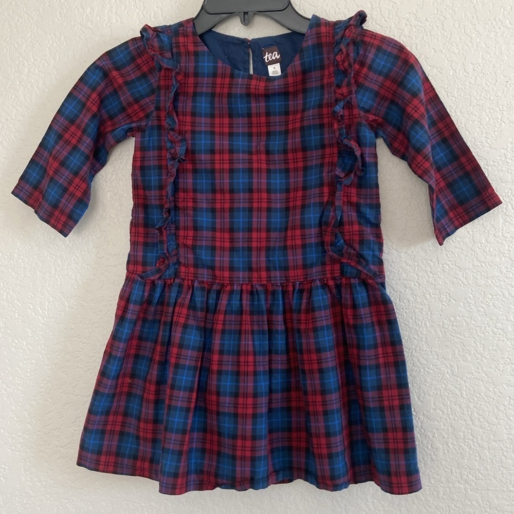 Tea Collection Blue Plaid Ruffle Hem Dress. Size 6 - Picture 5 of 9
